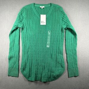 Kim Rogers Sweater Womens Small Green V Neck Ribbed Knit Long Sleeve‎ Pullover